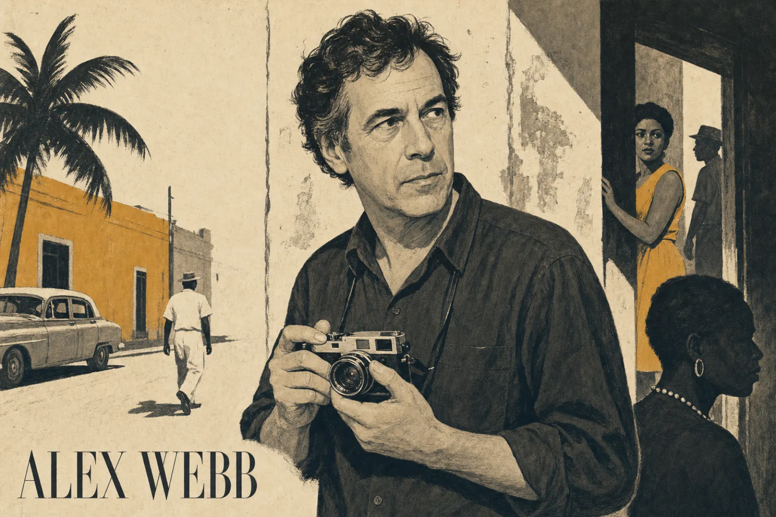 Illustrated poster of Alex Webb