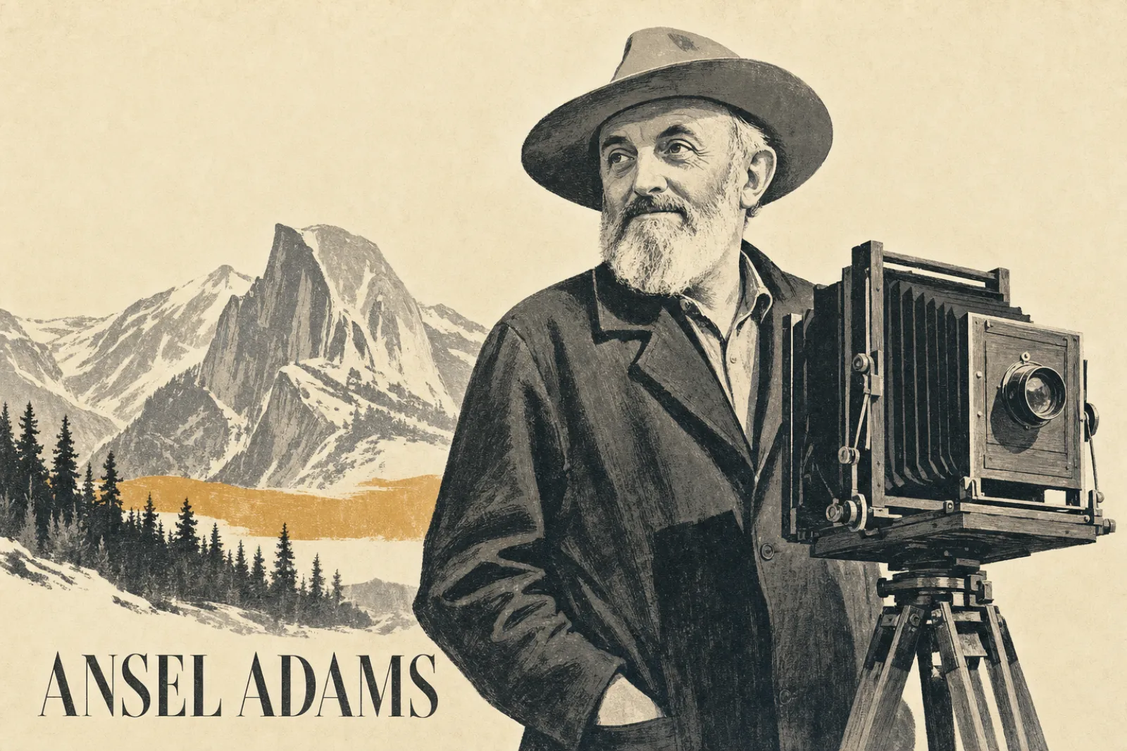 Illustrated poster of Ansel Adams