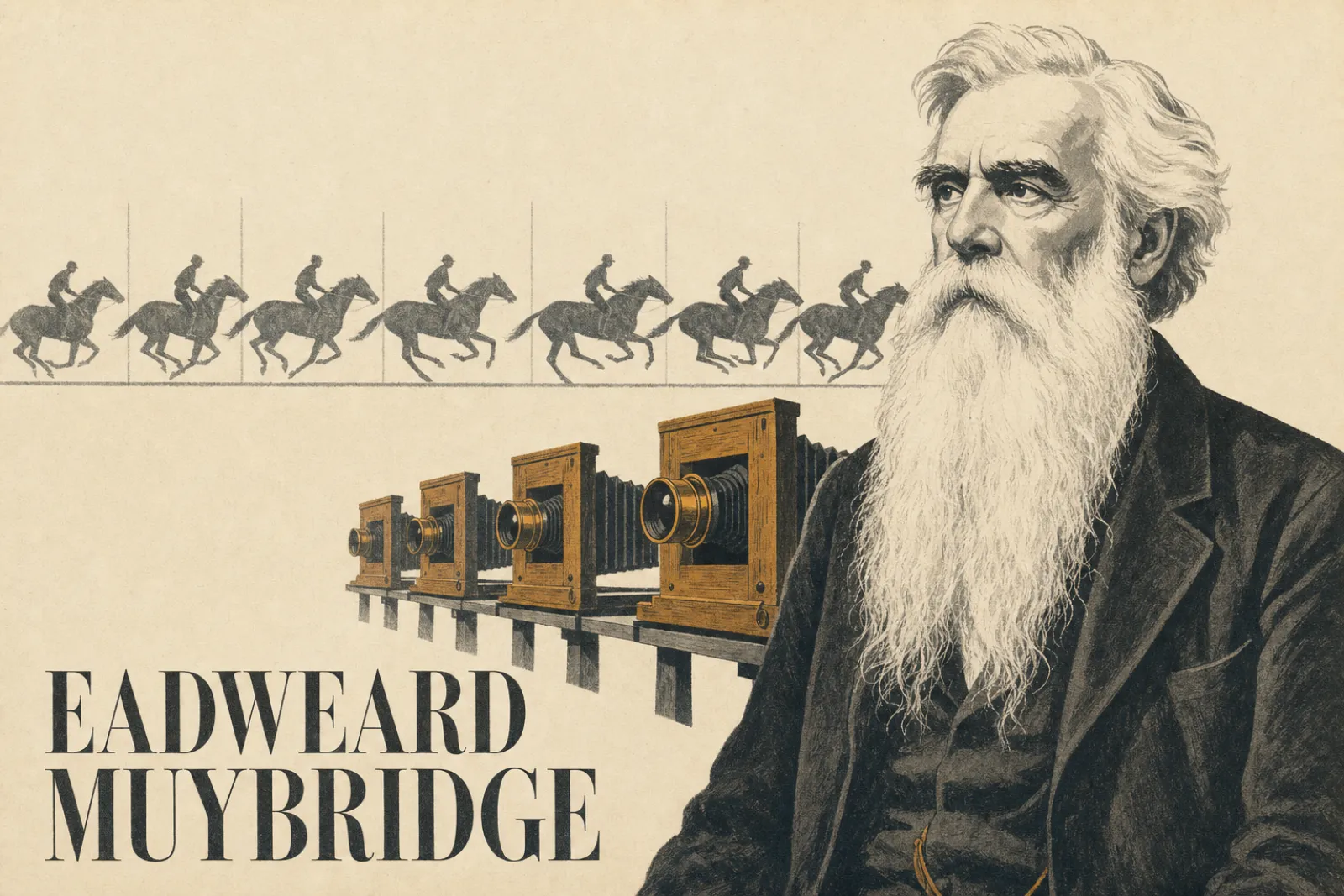 Illustrated poster of Eadweard Muybridge