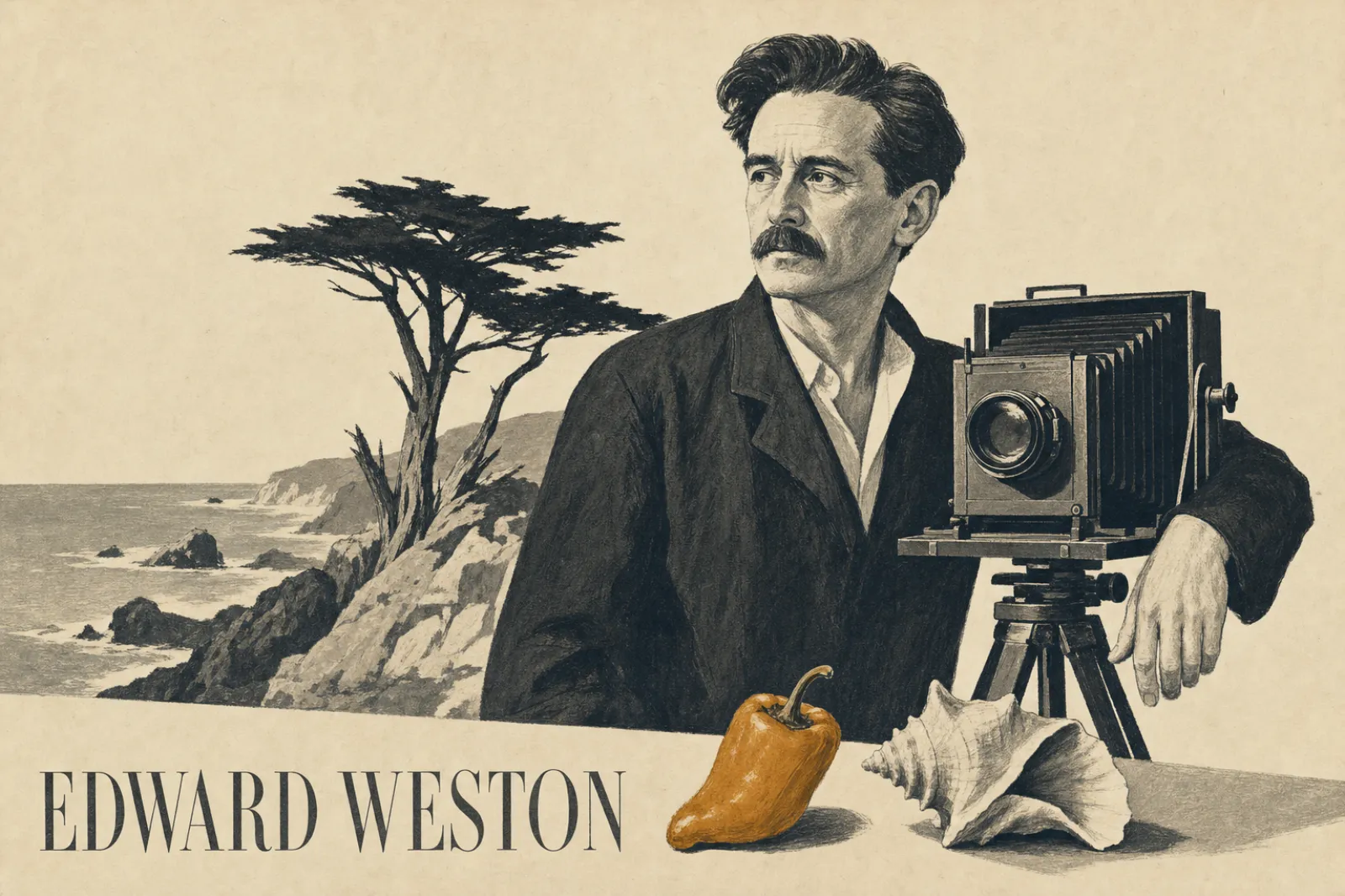 Illustrated poster of Edward Weston