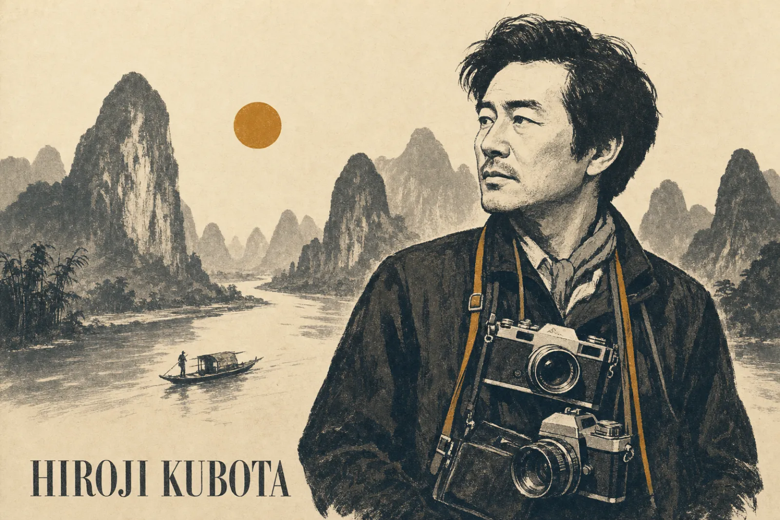 Illustrated poster of Hiroji Kubota