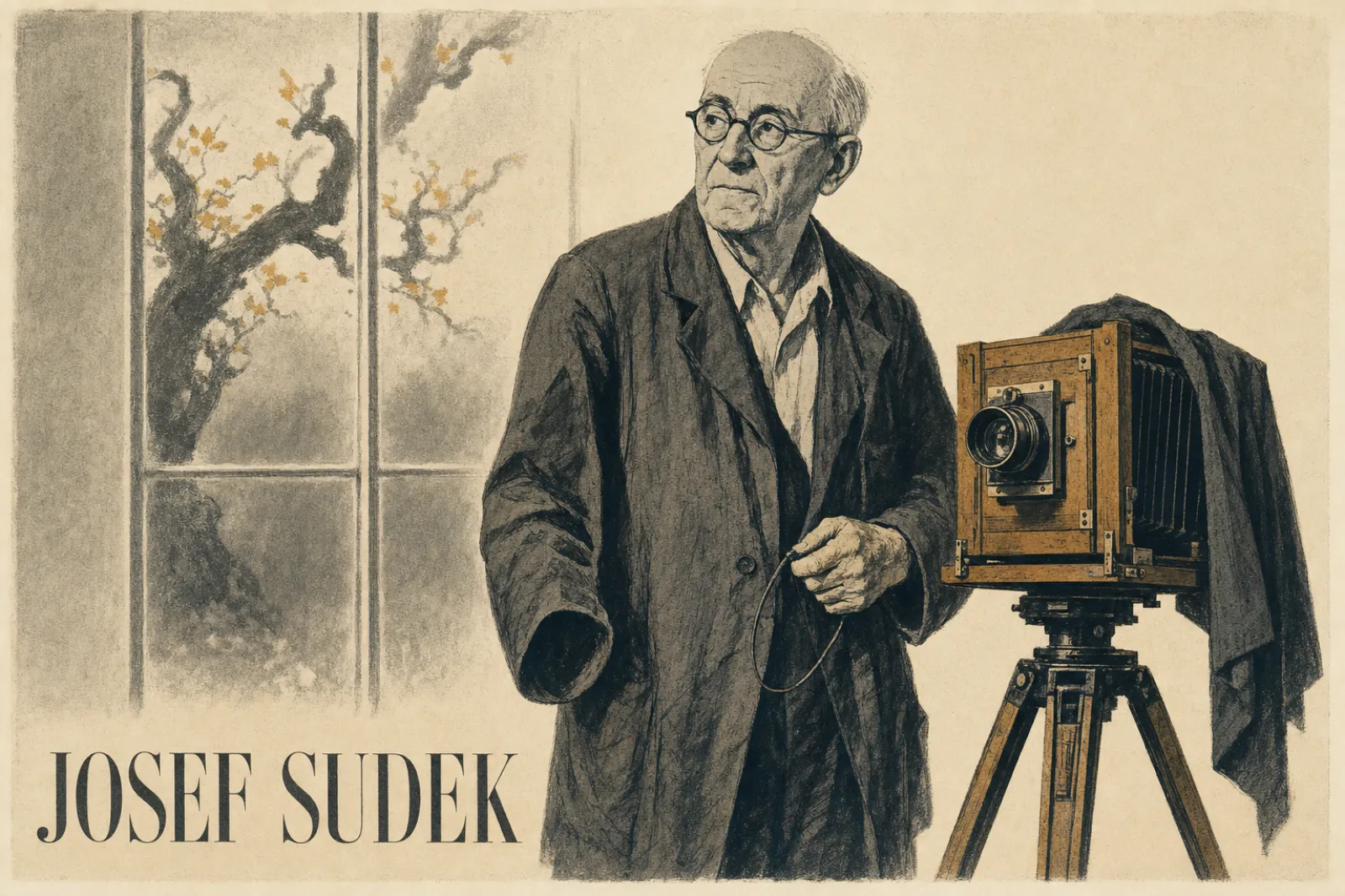 Illustrated poster of Josef Sudek