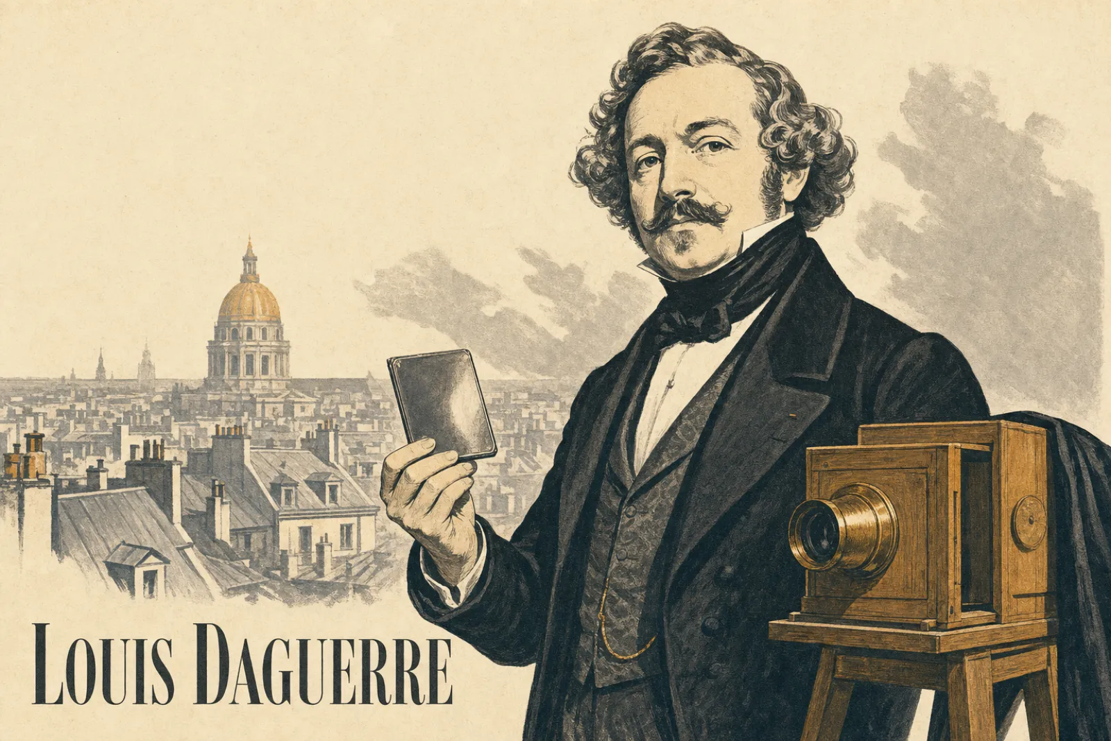 Illustrated poster of Louis Daguerre