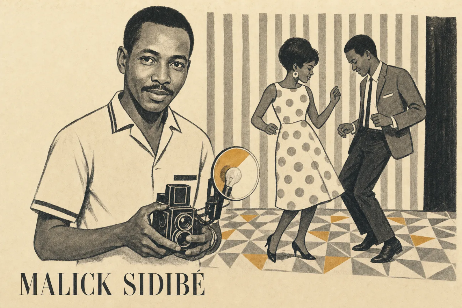 Illustrated poster of Malick Sidibé