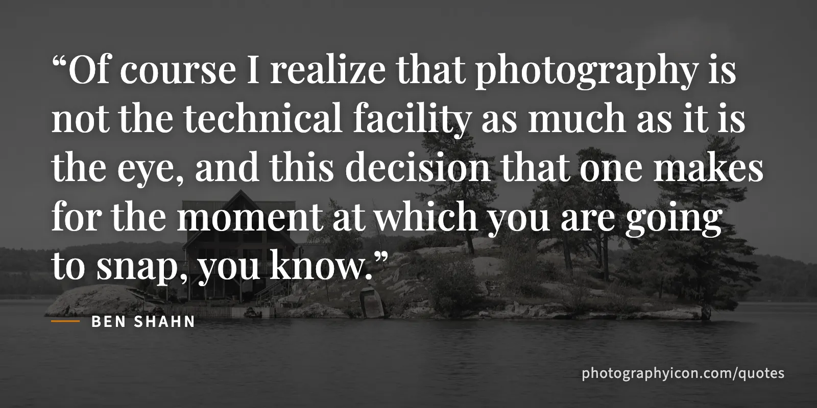Of course I realize that photography is not the technical facility as much as it is the eye, and this decision that one makes for the moment at which you are going to snap, you... - Ben Shahn