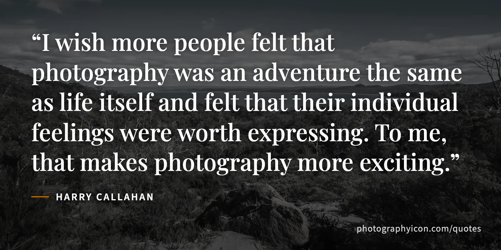 I wish more people felt that photography was an adventure the same as life itself and felt that their individual feelings were worth expressing. To me, that makes photography... - Harry Callahan