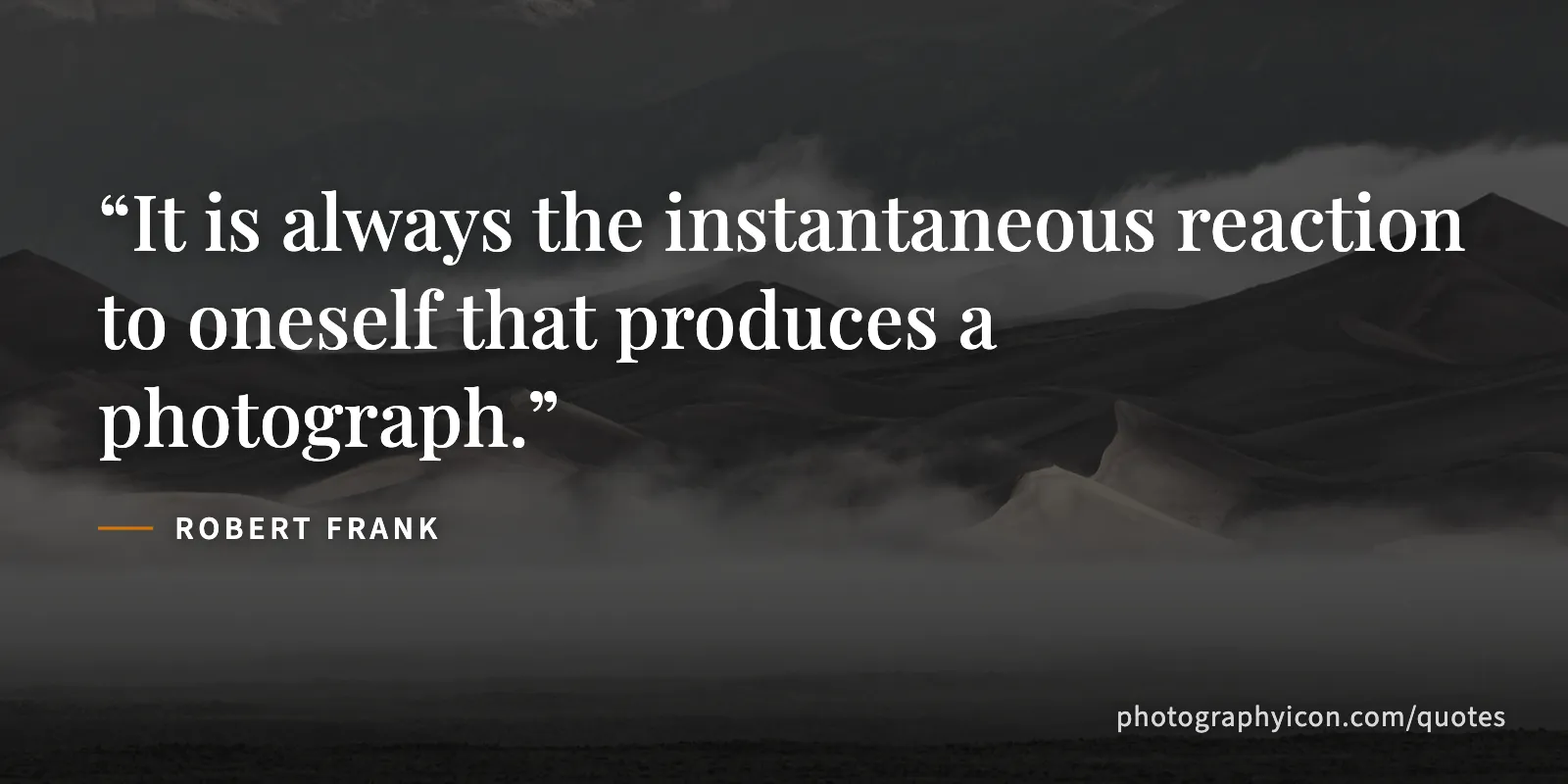 It is always the instantaneous reaction to oneself that produces a photograph. - Robert Frank