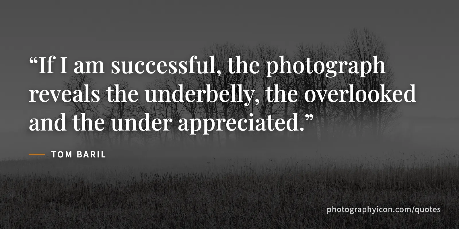 If I am successful, the photograph reveals the underbelly, the overlooked and the under appreciated. - Tom Baril