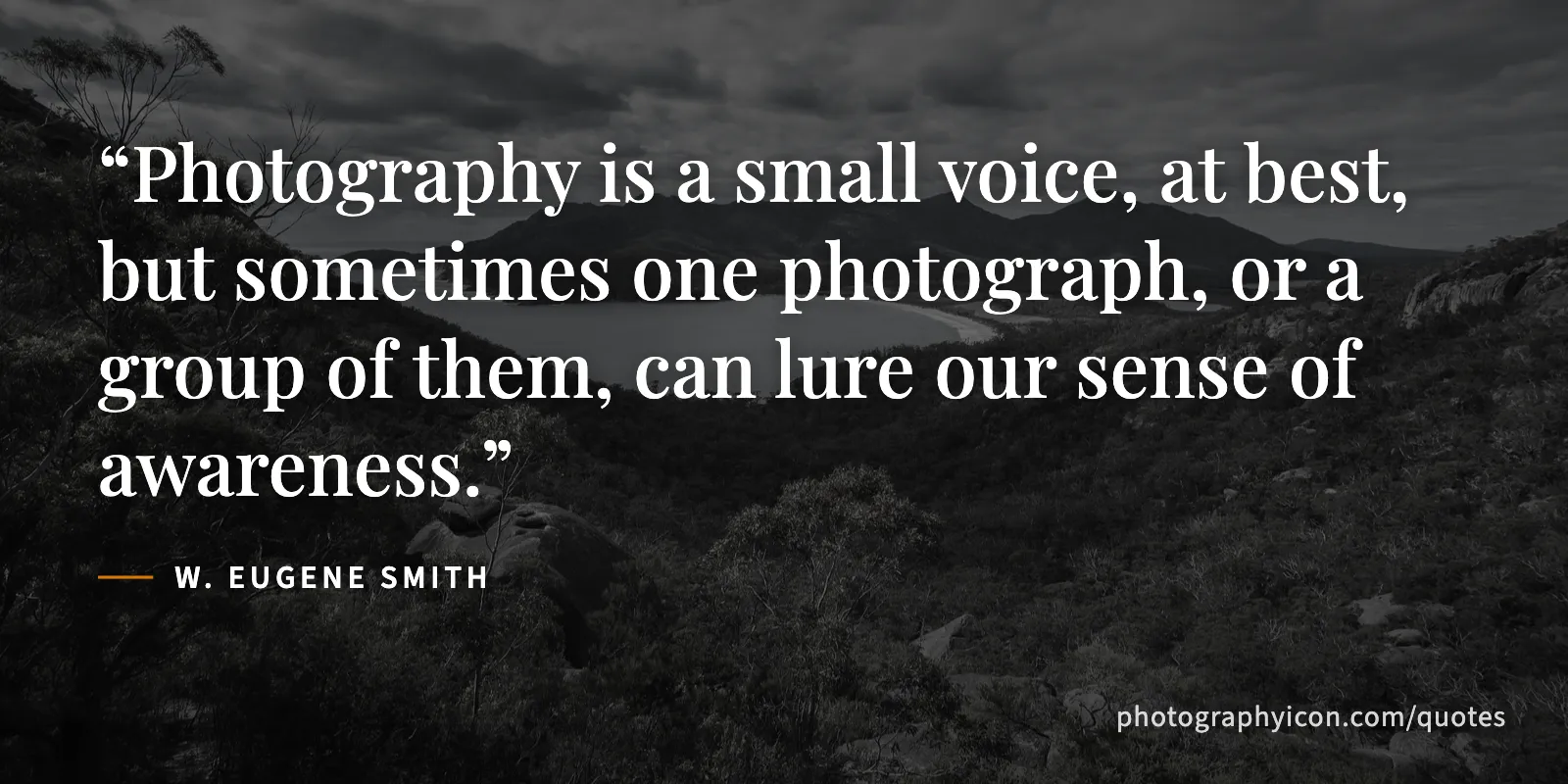 Photography is a small voice, at best, but sometimes one photograph, or a group of them, can lure our sense of awareness. - W. Eugene Smith