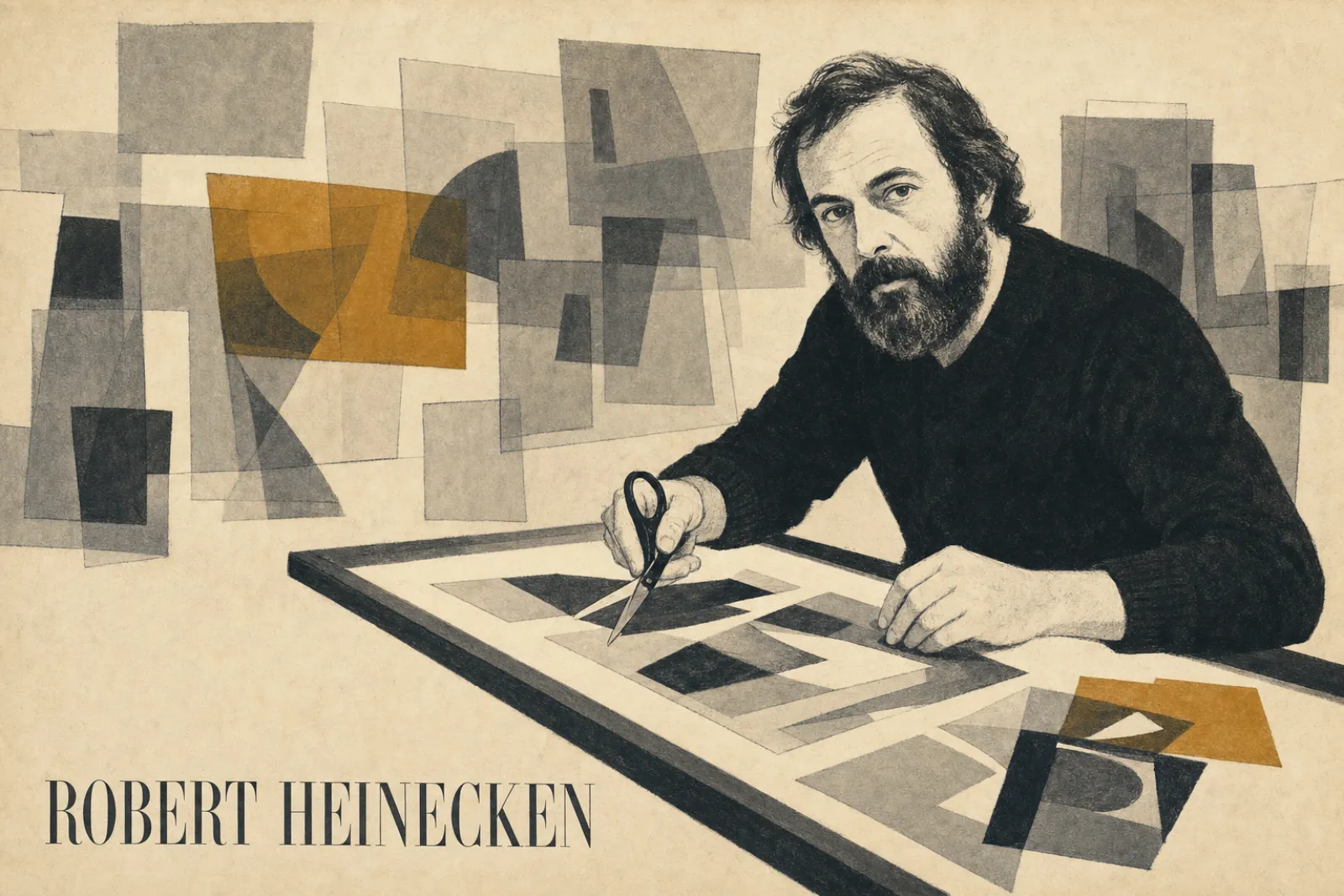 Illustrated poster of Robert Heinecken