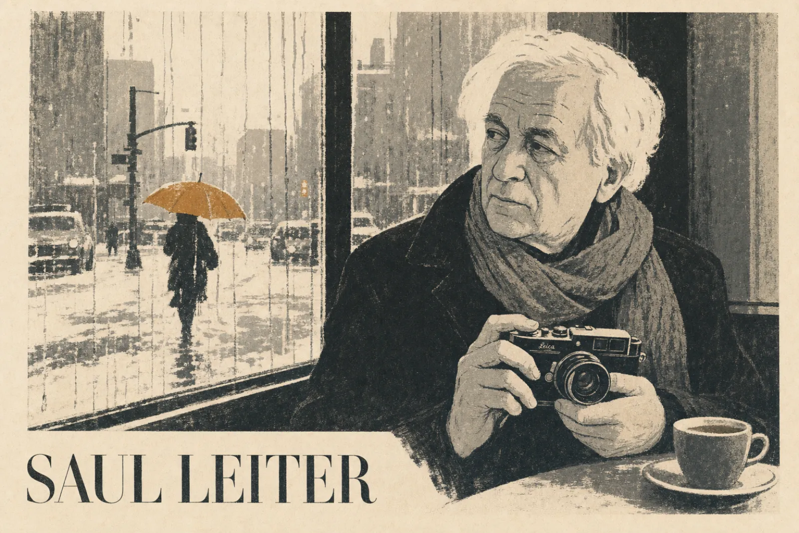 Illustrated poster of Saul Leiter