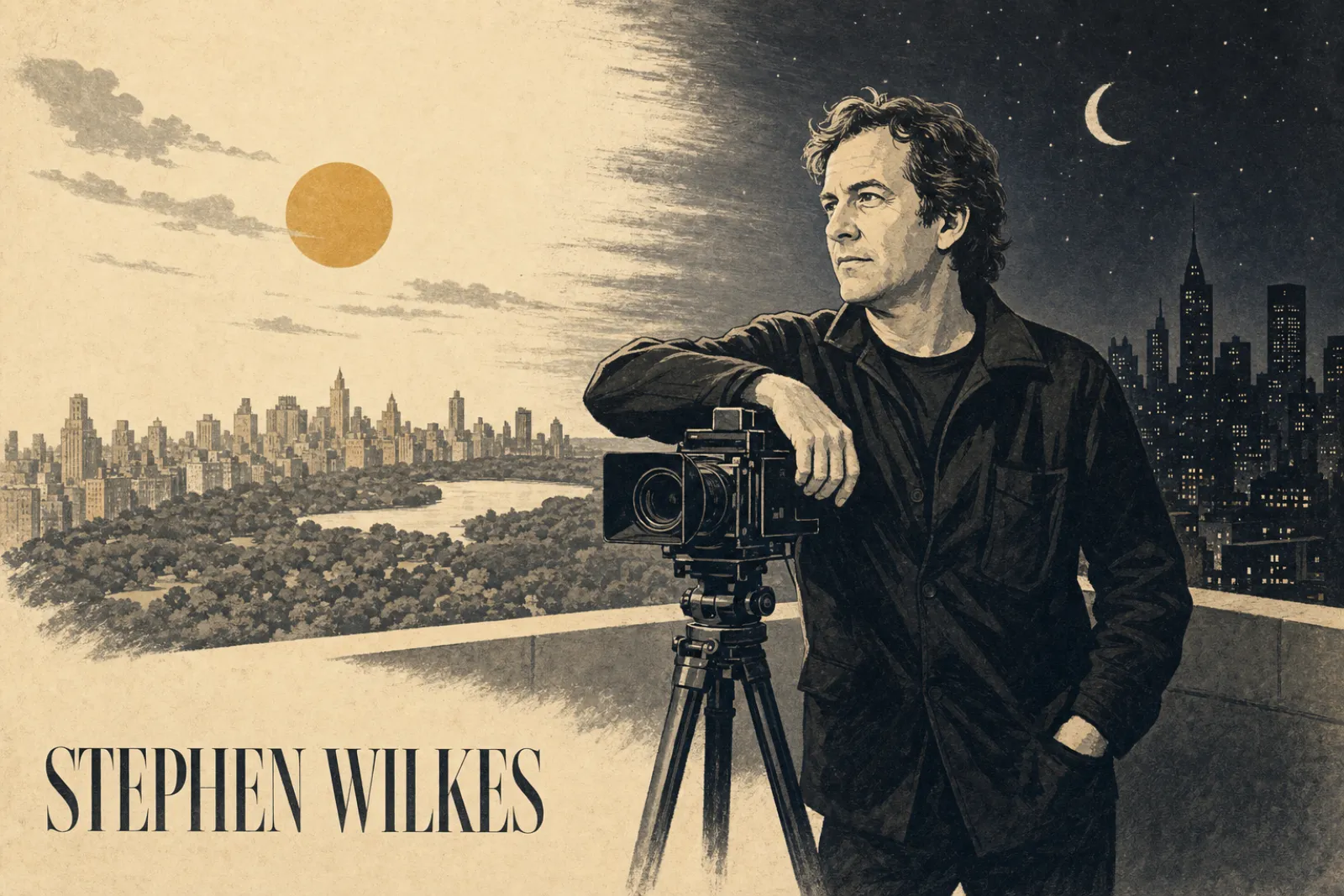 Illustrated poster of Stephen Wilkes