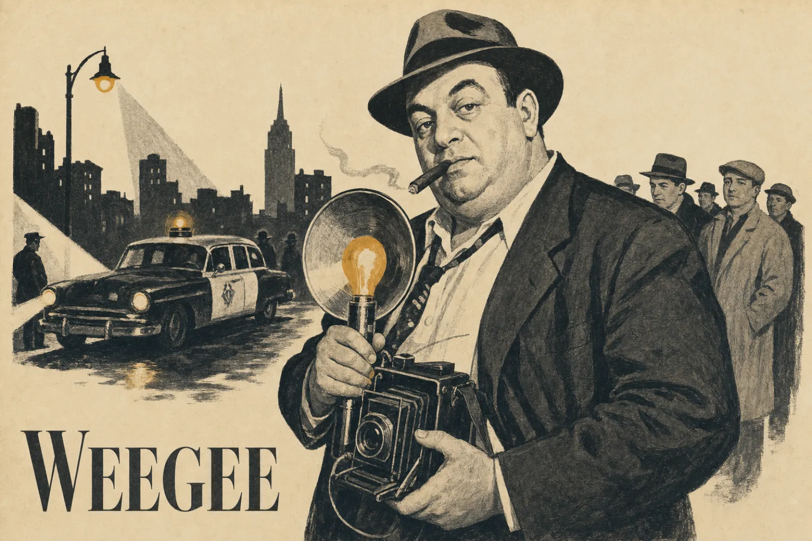 Illustrated poster of Weegee