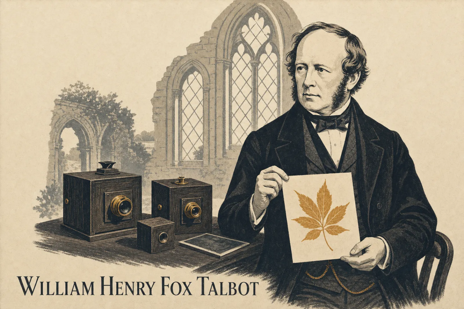 Illustrated poster of William Henry Fox Talbot