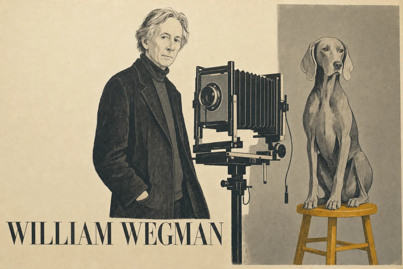 Illustrated poster of William Wegman